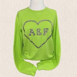Abercrombie & Fitch Neon Green Sequin Heart Logo Sweatshirt Size Small Y2K Retro